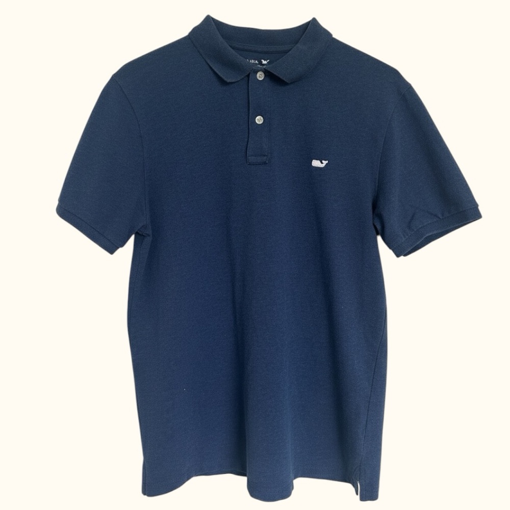 Vineyard Vines Slim Fit Navy Blue Polo Shirt Men’s Medium Pink Whale Logo